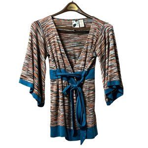 Mimi Chica Women’s Long‎ Sleeve Tie Cardigan Multicolored Wrap Size Medium